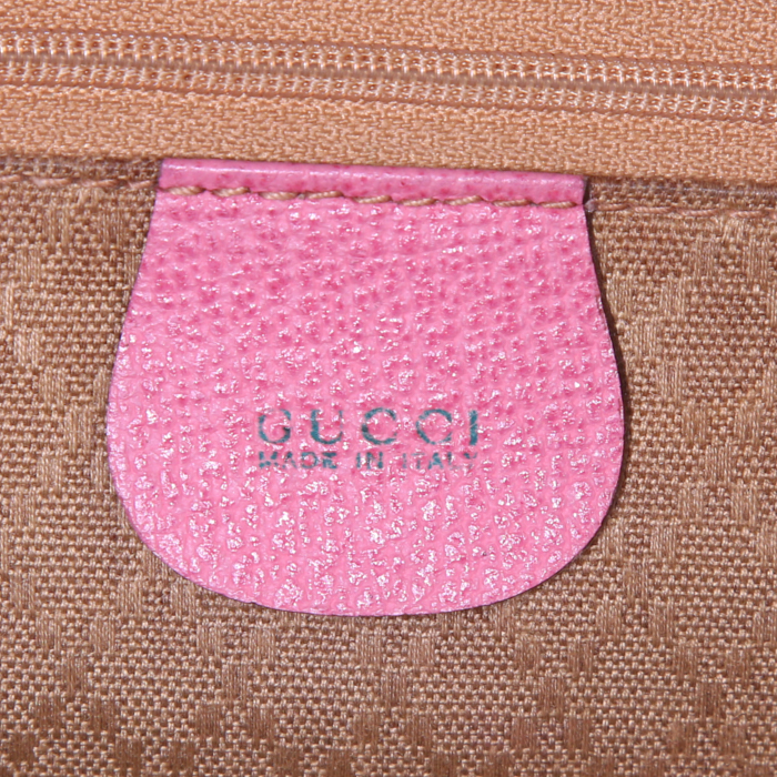 Sac à dos Gucci Bamboo en daim violet et cuir rose - Detail D3