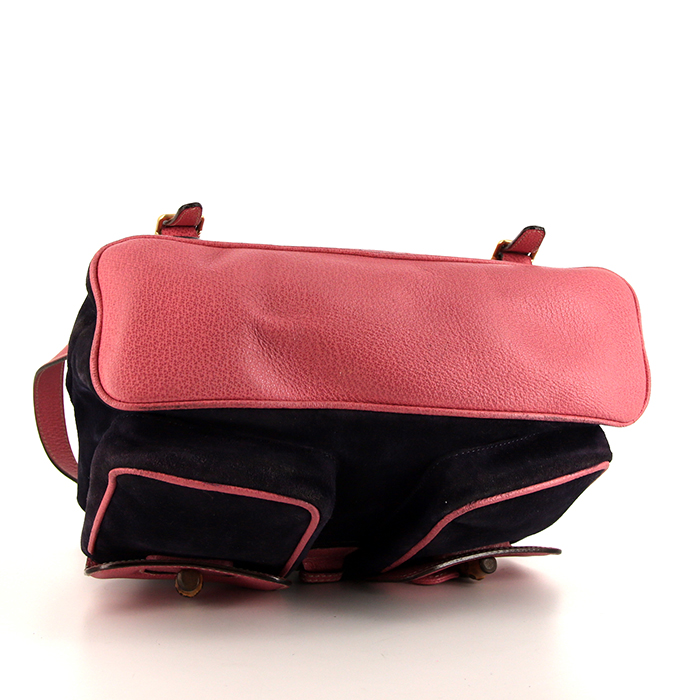 Sac à dos Gucci Bamboo en daim violet et cuir rose - Detail D4
