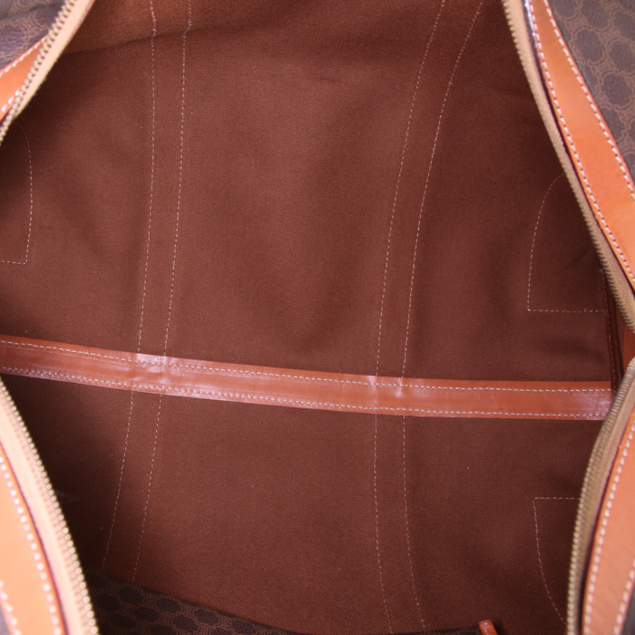 Celine weekend bag in brown "Triomphe" canvas and brown leather - Detail D2