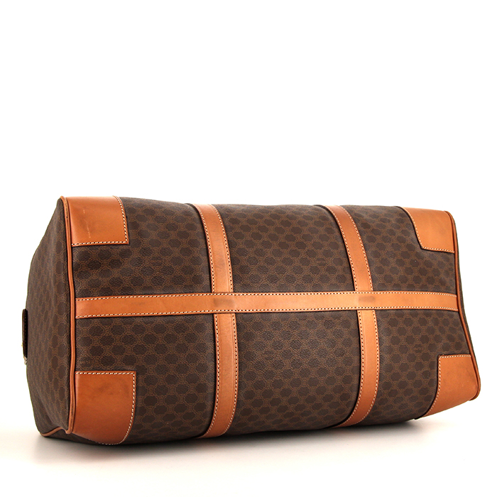 Sac de week end Celine en toile Triomphe marron et cuir marron - Detail D4