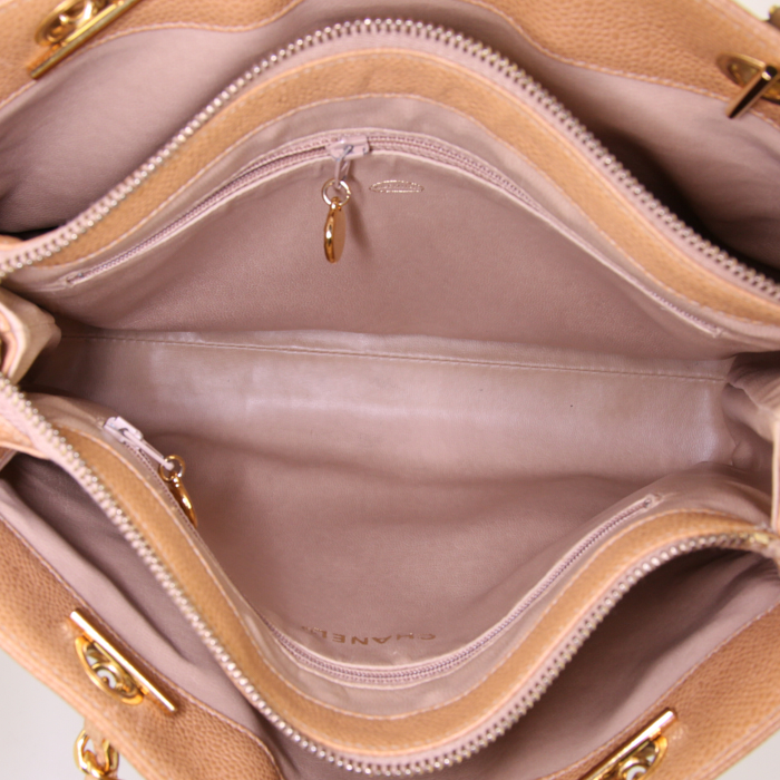 Borsa Chanel Vintage in pelle martellata beige - Detail D2
