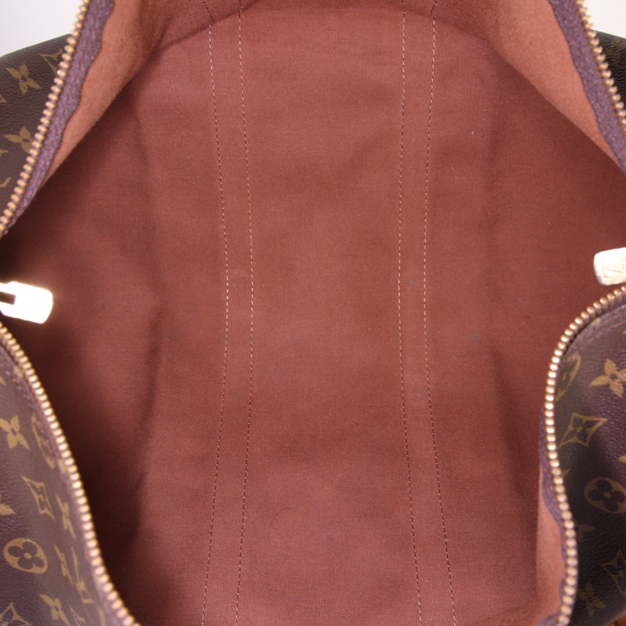 Sac de voyage Louis Vuitton Keepall 45 en toile monogram marron et cuir naturel - Detail D3