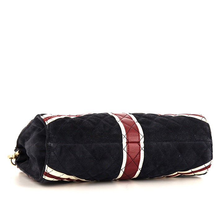 Chanel On The Road handbag/clutch in blue quilted suede and red leather - Detail D4