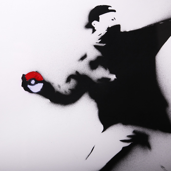 Moonshine Records x Banksy (d'après), "Pokemon red", Pochoir et peinture aérosol sur pochette de disque, numéroté et encadré, de 2015 - Detail D1