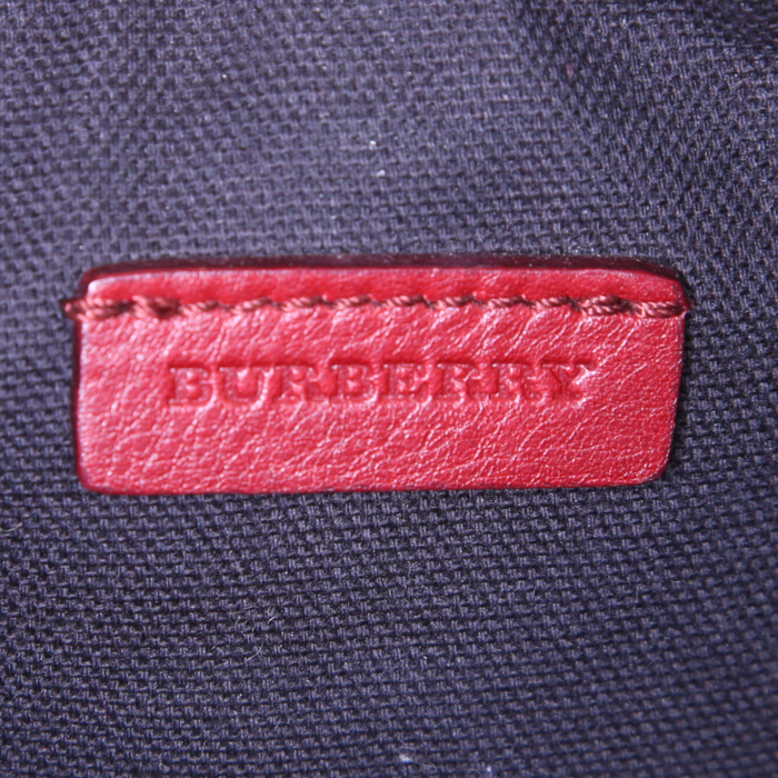 Burberry pouch in beige, black and red Haymarket canvas and burgundy leather - Detail D3