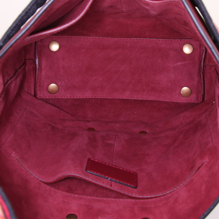 Sac à main Dior Hobo Diorodéo en cuir bordeaux et toile multicolore - Detail D3