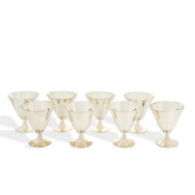 Christofle, set of eight cups in silver plated metal and signed