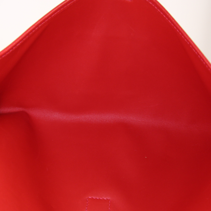 Pochette Hermes Jige en veau doblis rouge et cuir rouge - Detail D2