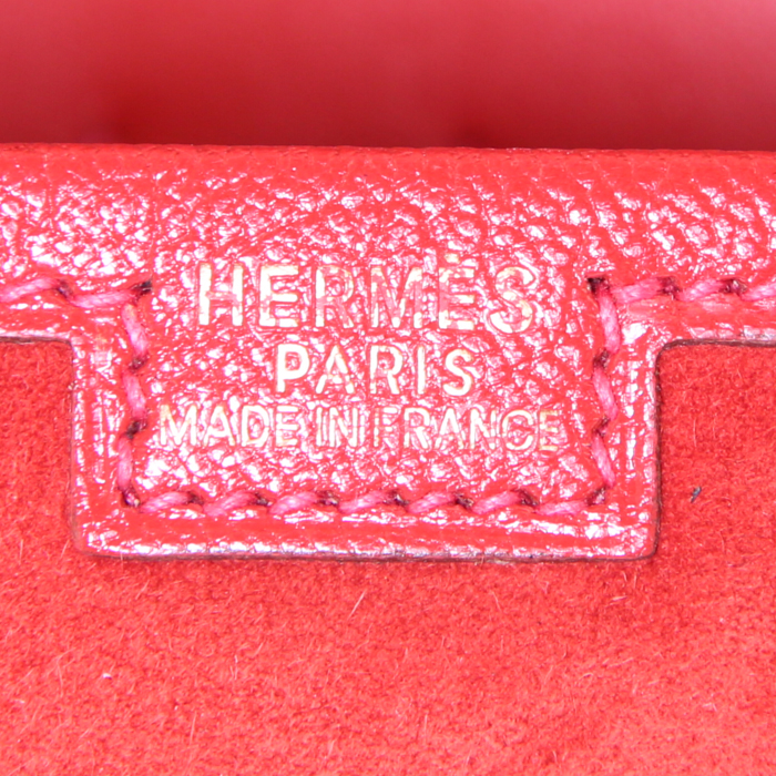 Pochette Hermes Jige en veau doblis rouge et cuir rouge - Detail D3