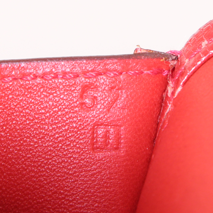Pochette Hermes Jige en veau doblis rouge et cuir rouge - Detail D4