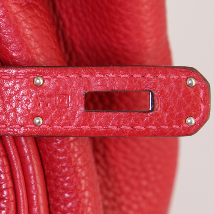 Hermes Birkin 40 cm handbag in red leather taurillon clémence - Detail D4