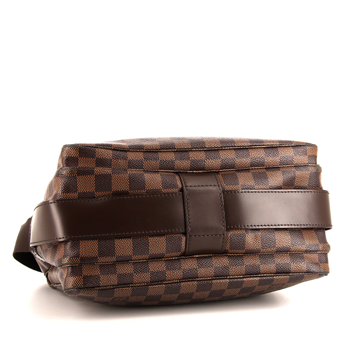 Sac bandoulière Louis Vuitton Naviglio en toile damier enduite ébène et cuir marron - Detail D4
