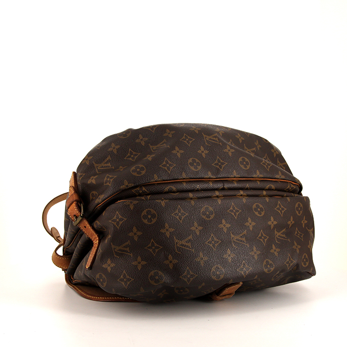 Louis Vuitton  Saumur large model  shoulder bag  in brown monogram canvas  and natural leather - Detail D4
