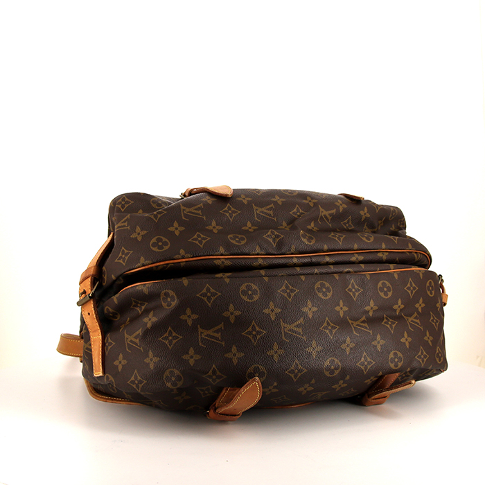 Borsa a tracolla Louis Vuitton Saumur modello grande in tela monogram cerata marrone e pelle naturale - Detail D4