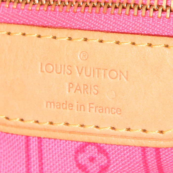 Sac cabas Louis Vuitton Neverfull Roses édition Stephen Sprouse en toile monogram marron et cuir naturel - Detail D3