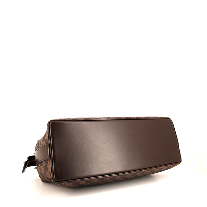 Louis Vuitton Chelsea shopping bag in ebene damier canvas and brown leather - Detail D4