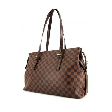 Sac cabas Louis Vuitton Chelsea en toile damier enduite ébène et cuir marron