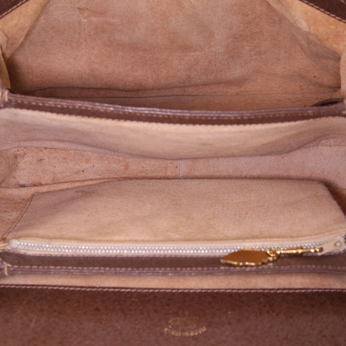 Gucci shoulder bag in beige monogram canvas and brown leather - Detail D2