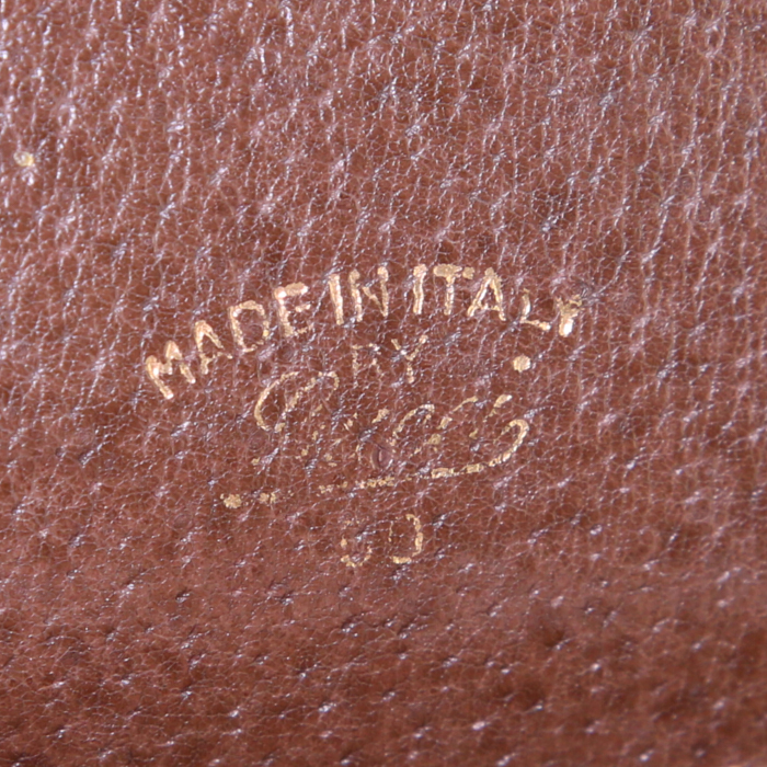 Gucci shoulder bag in beige monogram canvas and brown leather - Detail D3
