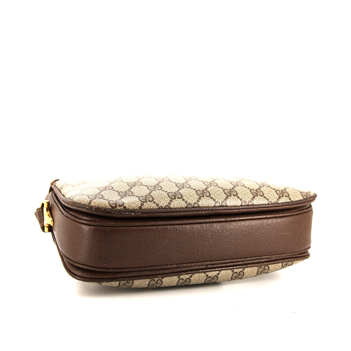 Gucci shoulder bag in beige monogram canvas and brown leather - Detail D4