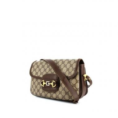 Borsa a tracolla Gucci in tela monogram beige e pelle marrone