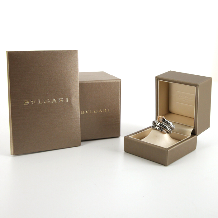 Articulated Bulgari Serpenti ring in stainless steel,  pink gold and diamonds - Detail D2