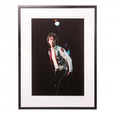 David Lefranc, "Mick Jagger on stage at the Giants Stadium in New York", framed photograph, signed and numbered