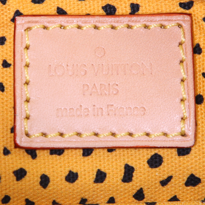 Sac à main Louis Vuitton Papillon Yayoi Kusama en cuir verni monogram jaune et noir et cuir naturel - Detail D3