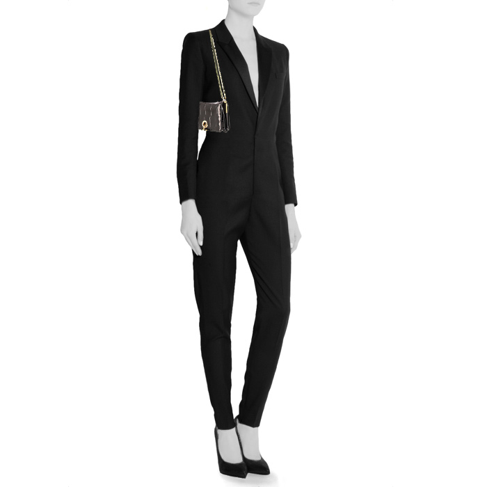 Sac bandoulière Saint Laurent en cuir verni noir - Detail D1