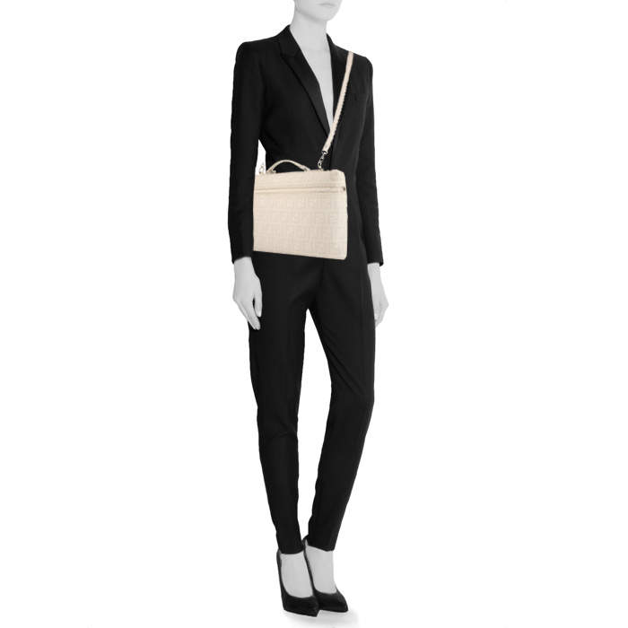 Fendi briefcase in white and grey monogram canvas and white leather - Detail D2