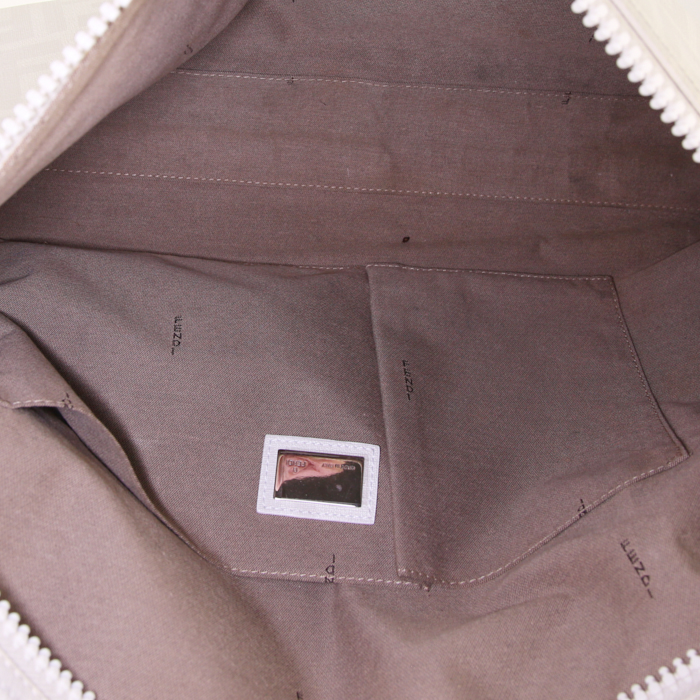 Fendi briefcase in white and grey monogram canvas and white leather - Detail D3