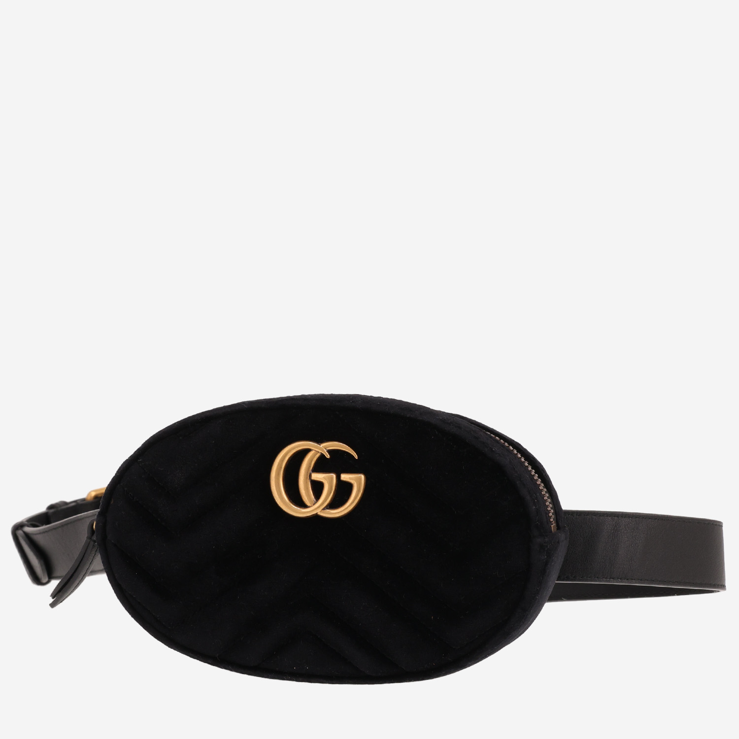 Gucci GG Marmont clutch-belt in black quilted velvet and black leather