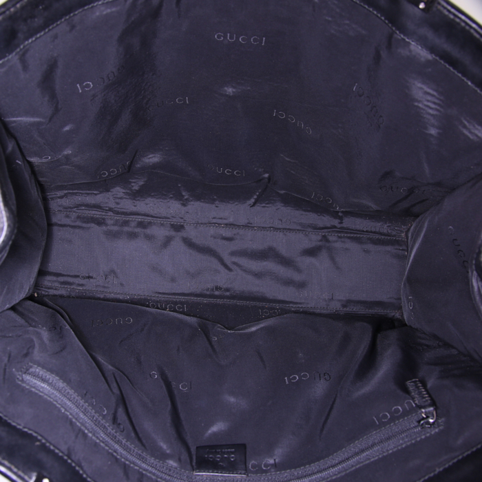 Sac à main Gucci en toile monogram noire et cuir noir - Detail D2