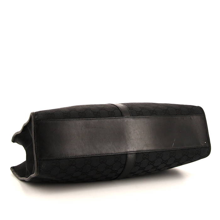 Sac à main Gucci en toile monogram noire et cuir noir - Detail D4