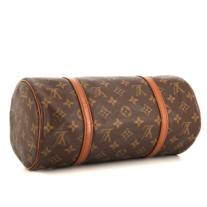 Bolso de mano Louis Vuitton Papillon en lona Monogram marrón y cuero marrón - Detail D4