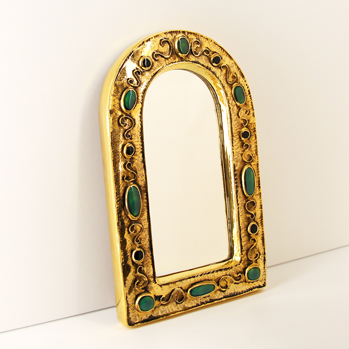 François Lembo, miroir en céramique émaillé sur fond or, des années 1970, signé - Detail D1