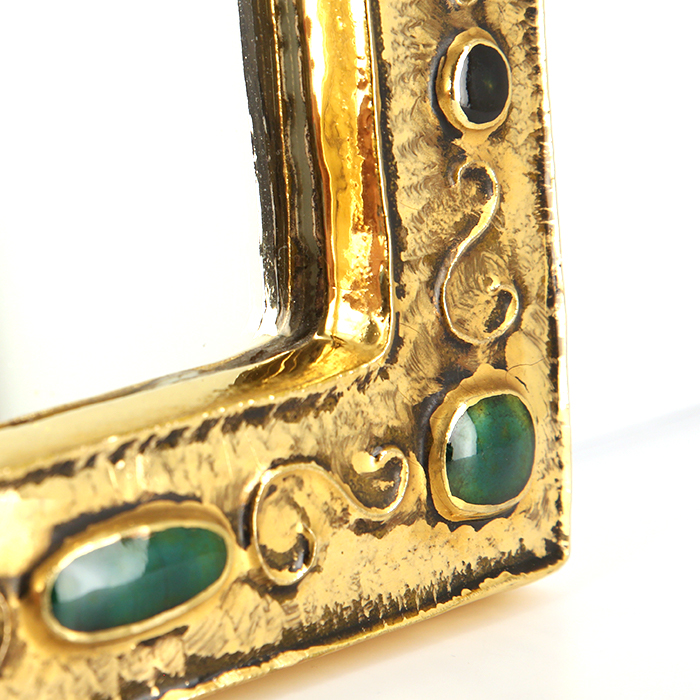 François Lembo, miroir en céramique émaillé sur fond or, des années 1970, signé - Detail D2