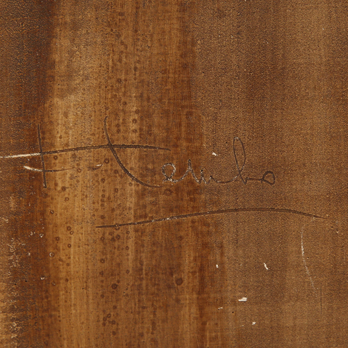 François Lembo, miroir en céramique émaillé sur fond or, des années 1970, signé - Detail D3