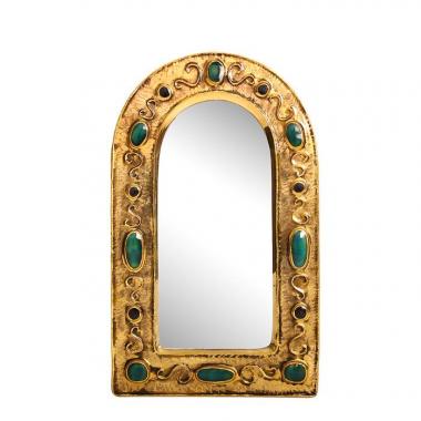 François Lembo, enamelled ceramic mirror on gold background, from 1970s, signed