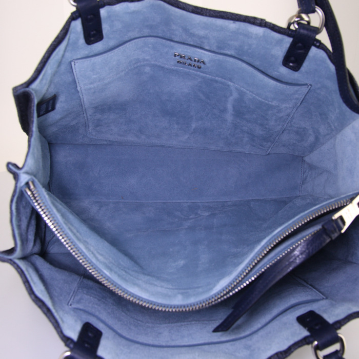 Borsa Prada Etiquette in tela denim blu - Detail D3