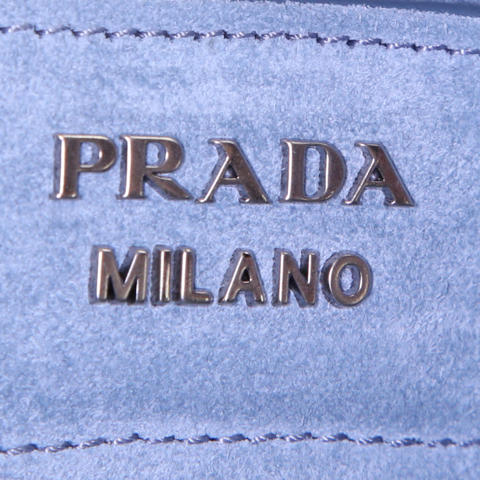 Sac à main Prada Etiquette en toile denim bleue - Detail D4