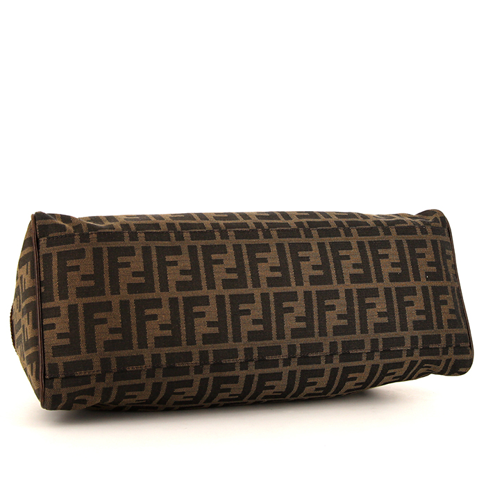 Sac à main Fendi en toile monogram marron et cuir marron - Detail D4