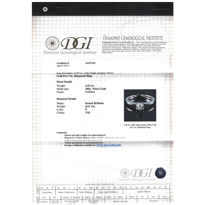 Solitaire ring in white gold and diamond (0,61 ct) - Detail D2