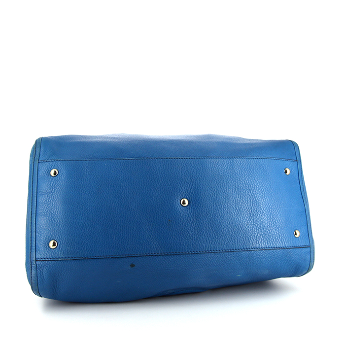 Sac cabas Gucci Soho en cuir grainé bleu - Detail D4
