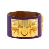 Brazalete Hermes Médor en metal dorado y cuero violeta Anemone - 00pp thumbnail