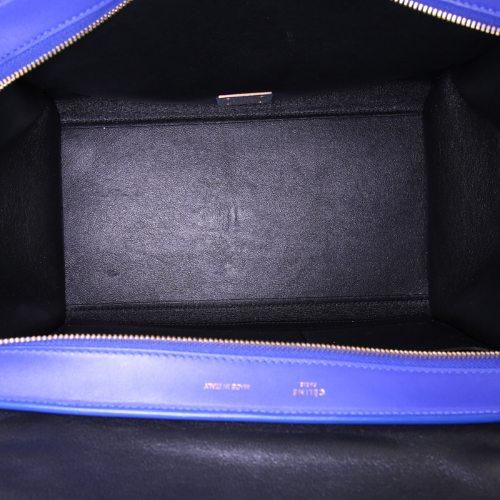 Bolso de mano Celine Trapeze modelo mediano en cuero tricolor negro, azul y rojo - Detail D3