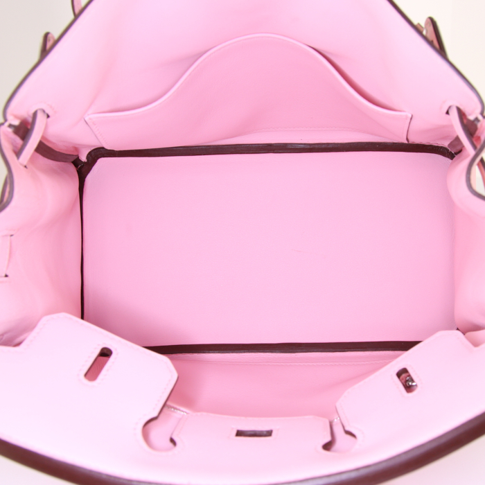 Bolso de mano Hermes Birkin 25 cm en cuero swift rosa - Detail D2