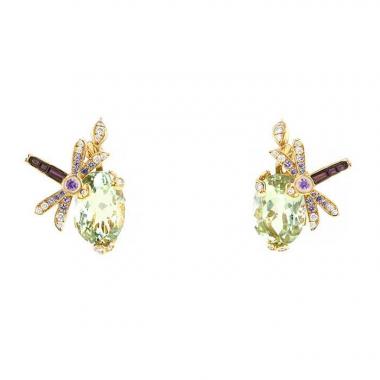 Orecchini Dior Gourmande in oro giallo,  zaffiri viola e diamanti e quarzo verde