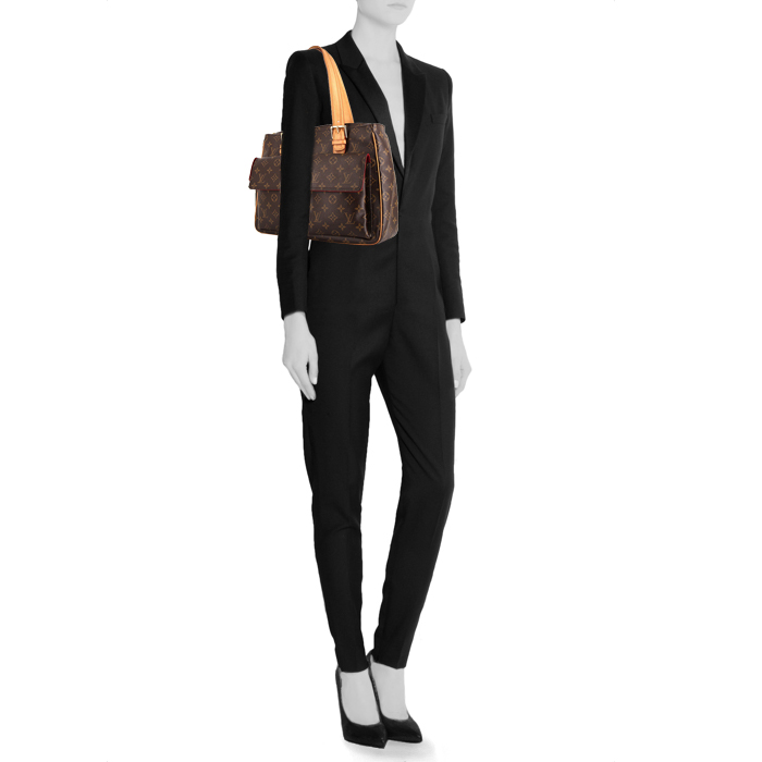 Louis Vuitton Multipli Cité shopping bag in brown monogram canvas and natural leather - Detail D1