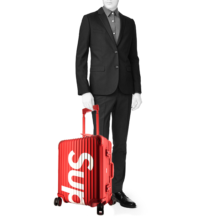 Rimowa Check-In Edition Limitée rigid suitcase in red and white bicolor aluminium and red plastic - Detail D1